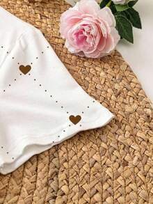 Camiseta de mujer con cuello redondo, estampado de corazones y lunares, y bloques de color - Blanco 7 - Ver 3