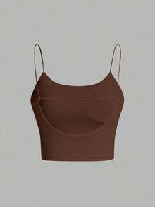 Camiseta de tirantes finos de un solo color simple, uso casual de todos los días para mujeres - Marrón - Ver 3