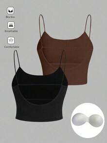 Camiseta de tirantes finos de un solo color simple, uso casual de todos los días para mujeres - Multicolor 2 - Ver 9