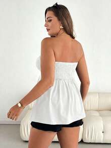 Blusa sin tirantes de rayas negras y blancas, versátil, cómoda y estilizadora, para mujer talla grande, ideal para primavera/verano, vacaciones y salidas, estilo europeo de verano - Blanco - Ver 2