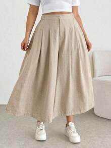 Comfortable And Loose-Fitting Elastic-Waist Pleated Shorts/Skirts, A Basic And Versatile Style For Everyday Wear, Flattering The Figure, In Apricot Color, For Plus-Size Women, For Spring/Summer - 柿子2 - 查看 4