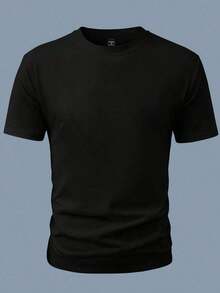Camiseta de manga corta de unicolor versátil y casual para hombre, camiseta básica para hombre - Negro - Ver 3