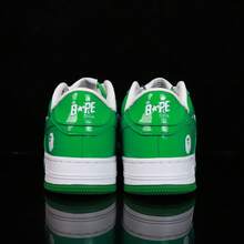 Zapatillas casuales A BATHING APE Bape, zapatos de ocio con logotipo de estrella de color contrastante y brillo - blanco y verde - Ver 4