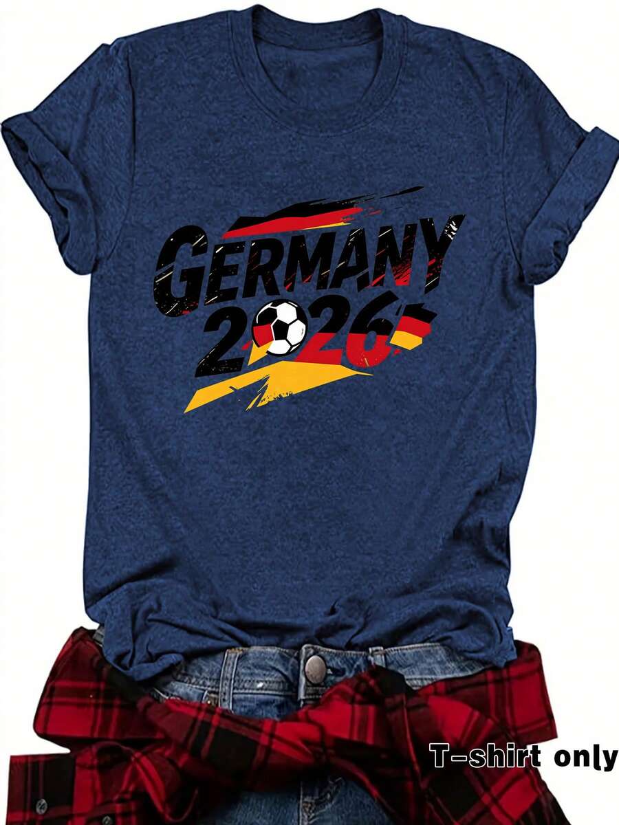 Sitio web independiente de camisetas de verano transfronterizas europeas y americanas, EE.UU., Canadá, México, Camisetas de manga corta con cuello redondo para la Copa del Mundo, camisetas de mujer de . - azul real - Ver 1