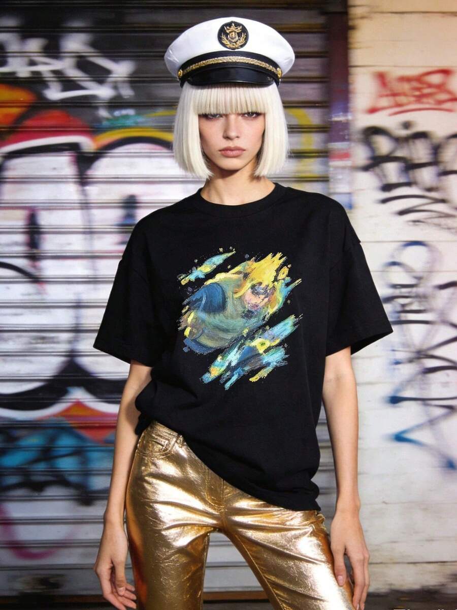 Camiseta de manga corta con cuello redondo suave y casual de verano para mujer, tops para salir, algodón, vintage, estilo callejero europeo y americano, casual deportivo, estilo unisex, estilo casual urbano, tops bonitos, Gen Z, curvy, ropa Y2K, camisetas divertidas, tops para damas, conjuntos de vacaciones para mujer, top lindo, camiseta gráfica, conjuntos de primavera, camisetas holgadas, ropa de calle retro, estilo de los 90, estilo de los 2000, subcultura, top negro, tops blancos, atuendo de fiesta de los 90. Negro - Negro - Ver 1