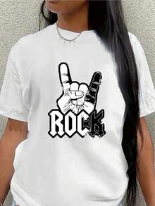 Camiseta ligera y duradera, estampada con un diseño de gestos rockeros, perfecta para descansar en casa, en un restaurante o para salidas informales al aire libre.women's shirts - Blanco - Ver 7