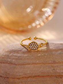 1 Pc Fashion Cubic Zirconia Turtle Ring For Women Gold Color Geometric Ring Summer Ocean Series Beach Party Jewelry Gift - Multicolor - View 3
