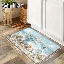 1 pieza/2PCS/3PCS Alfombras de cocina, estampado de conchas marinas & flores, antideslizante, absorbente de agua, suave & cómodo, fácil de limpiar, ideal para la decoración del piso de la cocina - Multicolor - Ver 12