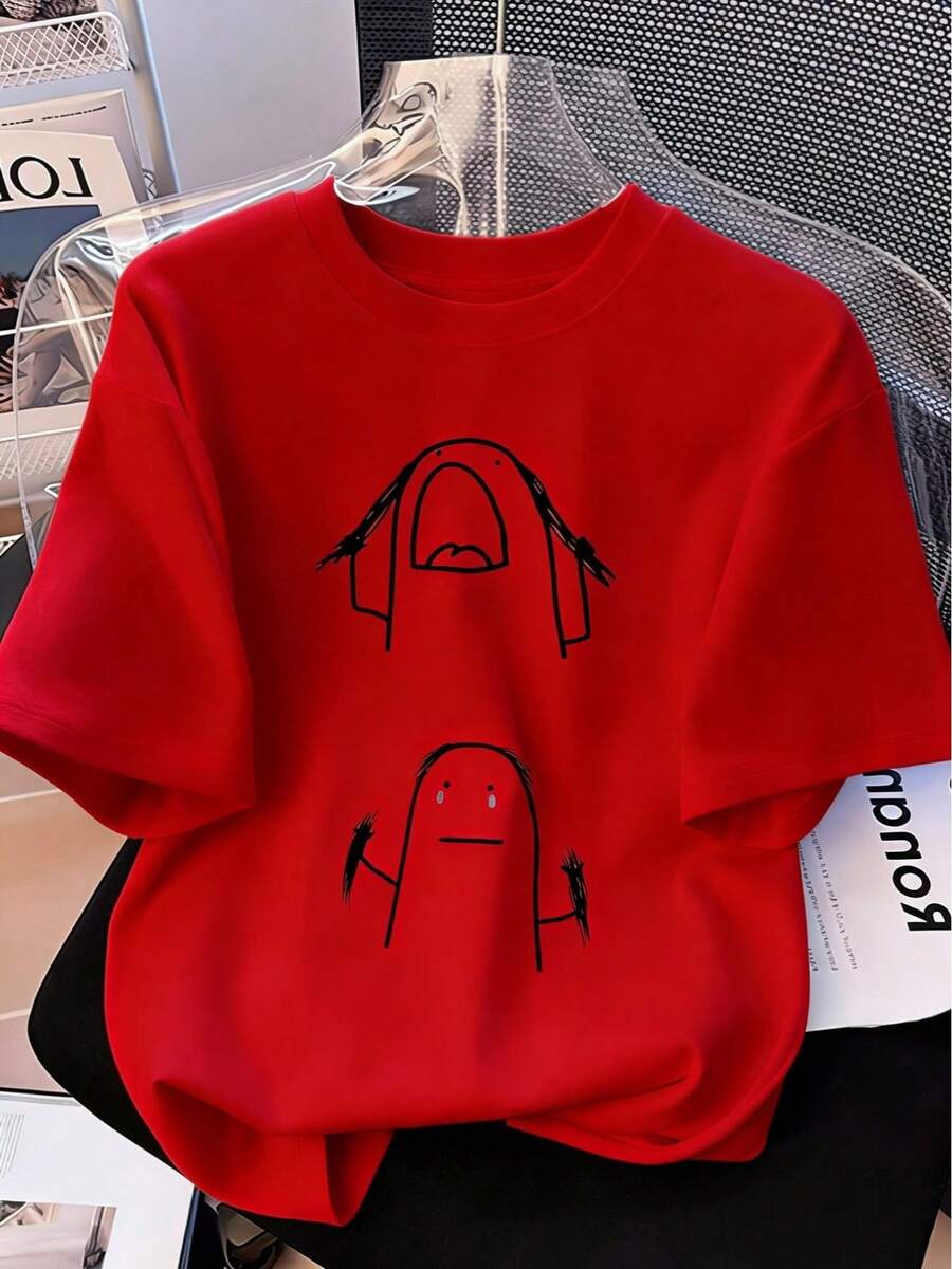 Estampados Adorables con Frases Divertidas y Relacionables para Camisetas de Moda Casual de Verano para Mujer con Cuello Redondo - Rojo - Ver 1