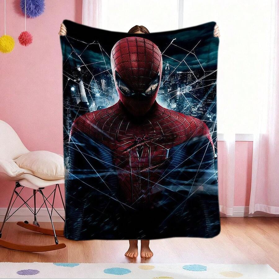 1pc S-Pider-Man Print Blanket,Retro Cartoon Style Throw Blanket,Cartoon Character Printed Blanket,All-Season Universal Nap Blanket,Character Home Decor Blanket,Modern Fashion Gift Suitable For Home Bedroom Bed Sofa Office Lunch Break Cover Picnic Blanket - Multicolor - View 1