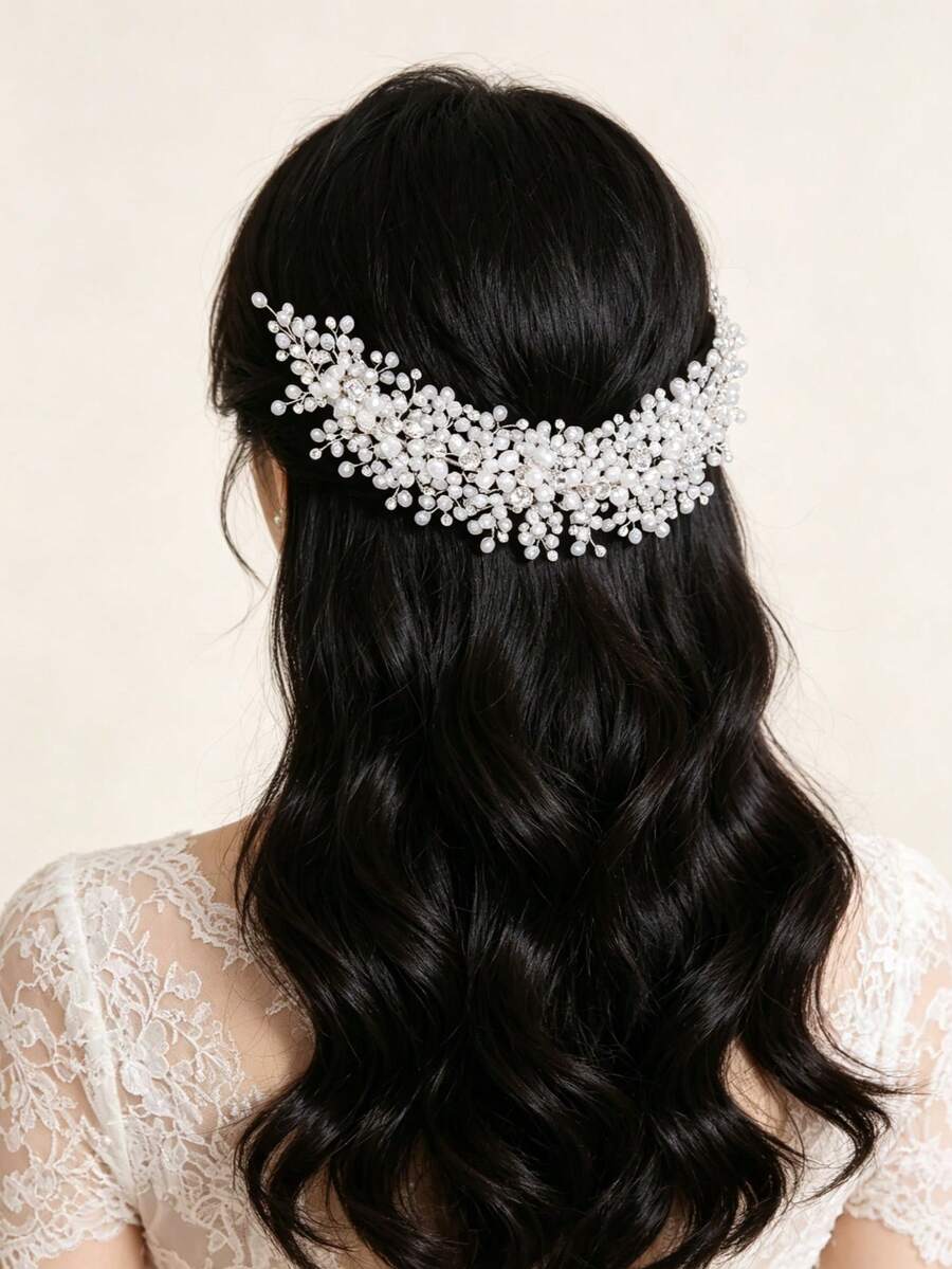 Băng đô cài tóc đính pha lê sang trọng, băng đô tua rua phong cách Boho cho cô dâu, phụ kiện tạo kiểu tóc dự tiệc cưới, băng đô đính đá lấp lánh thanh lịch dành cho nữ. - trắng - Xem 1