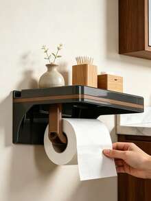 1PC Bathroom Storage Shelf - A Toilet Paper Holder Featuring An Extended Storage Platform. This Sturdy Unit Serves As Both A Mobile Phone Stand And A Storage Shelf, Specifically Designed To Hold Baby Wipes, Bath Essentials, And Various Small Necessities. An Ideal Choice For New Parents, Bathrooms, And Nurseries. - Multicolor - View 6