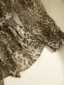 Blusa de mujer con cuello plisado, botones y lazo, con estampado de leopardo - Multicolor 2 - Ver 5