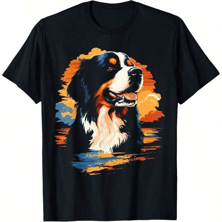 1 All Seasons Bernese Mountain Dog Print T-Shirt, Pure Cotton, Single Side Print, Round Neck, Short Sleeve, Unisex, Base Layer, 180g, 100% Cotton. - 顏色 3 - 查看 1