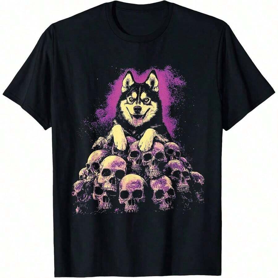 1 Piece Of Vintage Schnauzer Print T-Shirt For All Seasons, 100% Cotton, Single-Sided Print, Round Neck, Short Sleeve, Unisex, Base Layer, 180g Cotton. - 顏色 1 - 查看 1