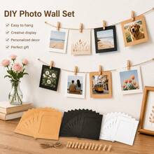 4x6 Inch Faux Leather Hanging Photo Frame, Kraft Paper Clip Rope DIY Wedding Party Home Office Decor Celebration Memory Wall Picture Display - Multicolor - View 2