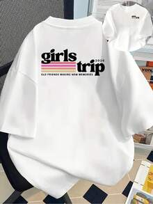 New 180gsm Short-Sleeved T-Shirt, 1% Cotton, With Front And Back Prints - Girls Trip, 2026 - Fashionable Printed T-Shirt For Women, Your Best Choice! - Suitable For Layering In Spring And Autumn, And For Wearing Alone In Summer, Unisex Style. - 白色 - View 1