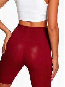 1pc Women's Sauna Shorts, High Waist Slimming Compression Sports Sweat-Wicking Tummy Control Leggings - Burgundy - View 5