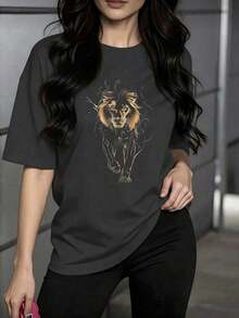 Women's Oversized T-Shirt With Moon And Stars - Spiritual And Chic Fashion For Mexican Women - Pure Cotton - 黑色1 - 查看 7