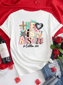 Short-Sleeved T-Shirt With Front And Back Print - He Has Risen, Easter Fashion Print - Women's T-Shirt With Spring/Summer Fashion Print, Fashion Item, Short-Sleeved T-Shirt. - 白色 - 查看 3