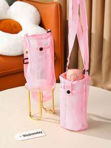 9 Colors Available, This Outdoor Portable Mesh Water Bottle Phone Crossbody Bag Is Made Of Breathable And Durable Nylon Mesh Fabric, With Adjustable Shoulder Strap And Snap Closure Design, Can Securely Hold Phone. Suitable For 500-750ml Water Bottles. - Multicolor - View 7