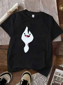 Women's Cotton Round Neck Casual T-Shirt, Lumpy Space Princess T-Shirt, Fashionable Short Sleeve Round Neck T-Shirt For Women With Elastic Fit, Women's Clothing Simple T-Shirt For Everyday Wear - 黑色 - 查看 7