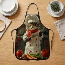 1pc, Cute Cat Chef Polyester Apron With Sunflower Pattern, Suitable For Cooking, Baking, And Gardening - Can Be Used As Attire For The Kitchen And Dining - Multicolor - View 16