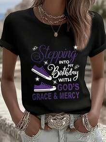Camiseta Básica Diaria para Mujer, Cuello Redondo, Holgada y Cómoda, Manga Corta - Negro - Ver 12