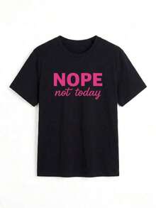 "Nope Not Today" Graphic Print T-Shirt, Bold Attitude Slogan T-Shirt, Casual Anti-Emotional Short Sleeve Aesthetic, Black Bold Statement Top, Crew Neck, 100% Cotton, Soft Fabric, Short Sleeve - 黑色 - 查看 2