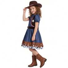 Kinder Western Cowgirl Kostüm Set mit Kleid und Hut, für Karnevals-Party, Maskenball, Aufführung - Verschiedenfarbig - Übersicht 4