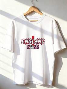 T-Shirt With "ENGLAND 2026" Text And Soccer Ball. Fashionable Short-Sleeved T-Shirt For Spring And Summer 2026, Made In Mexico, 180 Grams. Cartoon Print, Couple Design, Suitable For Indoor Or Outdoor Wear. Crew Neck, Unisex, Ideal For Office And Leisure. One-Pack. - WH-P631577SLNDXZGY602 - 查看 1