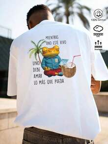 NewSummerCasual Men's T-Shirt, Light Green, Pure Cotton, Spring/Summer, Tailored, Fun Frog Print, Stylish Drop, Soft And Breathable, Loose And Casual, Perfect For Holidays And Festivals, Minimalist Style, Casual Style, Everyday Style, Vacation Style, Fun Print. (Keywords: Summer, Summer Tops, Summer Clothes, Summer Sets, Men's Summer Sets, Summer Top, Men's Summer Set, Men's Casual Blouses, Festival, Party Top, Party, Beach, Gradient, Y2K, Y2K Tops, Country, Country Set) - Vintage Street Style Unisex Loose Cotton Short Sleeve Crew Neck T-Shirt - 白色的 - 查看 2