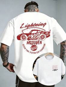 Officially Licensed Disney  Cars Lightning McQueen 95 Piston Cup Champion Vintage Racing Graphic T‑Shirts For Men 100% Cotton Short Sleeve Crew Neck Retro Race Car Oversized Streetwear Tee Motorsport Automotive Summer Casual Daily Racing Fan Outfit - trắng - Xem 1