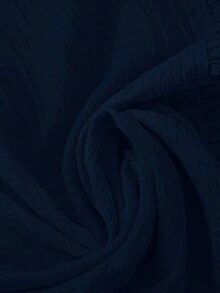 Blusa casual con cuello en V, volantes y mangas de pétalos acanalados para tallas grandes - Azul marino - Ver 5
