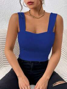 Camiseta de tirantes sexy con moldeado de busto y cintura, estilo urbano chic casual de verano - azul real - Ver 7