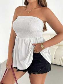 Blusa sin tirantes de rayas negras y blancas, versátil, cómoda y estilizadora, para mujer talla grande, ideal para primavera/verano, vacaciones y salidas, estilo europeo de verano - Blanco - Ver 6