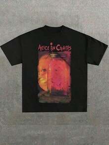 Men's Classic T-Shirt, Alice In Chains Design, New And Popular, 1 Piece, 100% Cotton, Printed, Crew Neck, Short Sleeve, 220g Cotton - White - View 6
