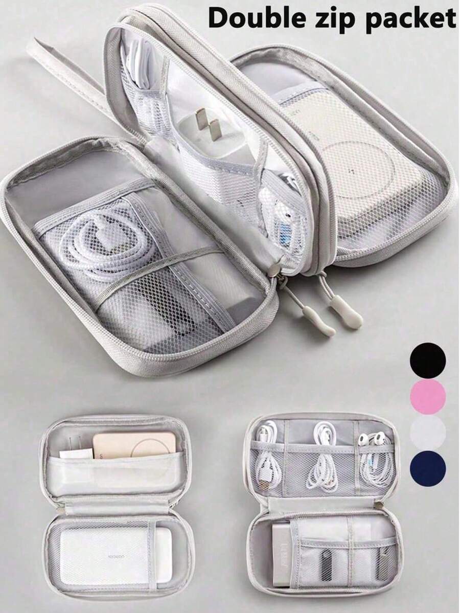 1 buah Tas Penyimpanan Aksesori Digital Dua Lapis, Tas Penyimpanan Elektronik untuk Perjalanan, Organizer Kabel Data Universal, Cocok untuk Tas Penyimpanan Ponsel, Organizer Kabel Data, Dompet Koin, Tas Penyimpanan Perhiasan dengan Kompartemen, Cocok untuk Power Bank, Mouse, Charger, Kabel Data, Hard Drive Mobile, Casing Pelindung, Tas Penyimpanan, Tas Earphone untuk Perjalanan