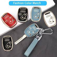 MILD EAST For  Key Fob Cover With Keychain, Car Key Case Shell Protector For  Accord 2003-2012 | Civic 2006-2013 | Pilot 2005-2015 CRV CRZ Fit Odyssey 4 Buttons Smart Remote Control, Blue - ColorD - 查看 7