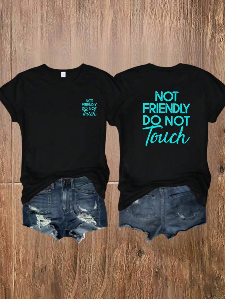 Camiseta deportiva casual de manga corta estilo Y2K para mujer, ideal para regalo de cumpleaños, con estampado gráfico 'No tocar, no es amigable' - Negro - Ver 1