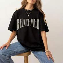 Camiseta Rescatación |   Camiseta Cristiana de Talla Grande con Estampado en la Espalda "Redeemed", Camiseta de Fe Súper Suave y de Tejido Grueso para Hombres y Mujeres - Negro - Ver 2