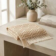 Premium Oasis Double Sofa Throw With Fringe And Super Comfortable Geometric Texture - 2.40x1.80m - Camel - View 6