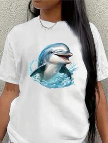 Lightweight And Durable T-Shirt With A Dolphin Print, Suitable For Casual Occasions, Beach Trips, Or Everyday Outings, Featuring A Vibrant Marine Life Design And A Comfortable Fit For Adults. - 白色 - 查看 7