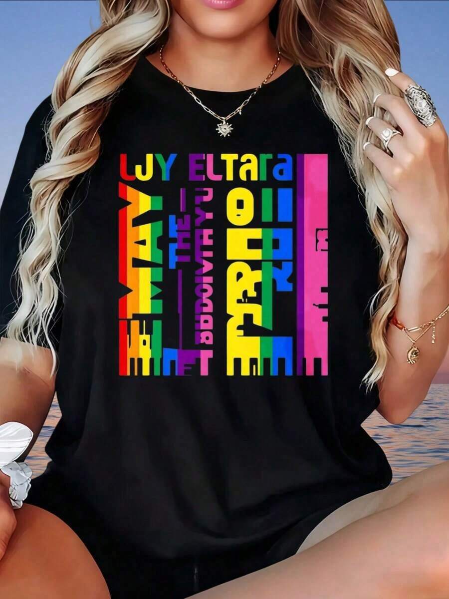 GraphicLjy Eltara Unisex T-Shirt With Rainbow Print 'The Way I Love You', Casual Fashion Garment For Women And Men, Women's T-Shirt - 黑色 - 查看 1