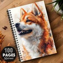 1pc A5 Spiral Bound Watercolor Shiba Inu Art Notebook, Black Spiral Binding, Suitable For Student Class Notes, Office Meeting Records, Portable Planner And Diary, Ideal For Professionals, Students And Office Use, A Creative Gift Choice - B - View 1
