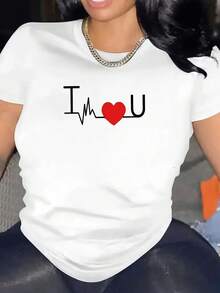 Vestido de verano ligero y transpirable con estampado de latidos del corazón, camiseta de manga corta con cuello redondo para mujer, nueva moda de verano, regalo para vacaciones, conjuntos de primavera y otoño que se pueden usar en capas. - Blanco - Ver 2