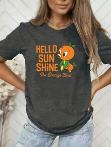 1 camiseta deportiva casual, Hello Sunshine, Orange Bird, con estampado retro de dibujos animados para mujer, manga corta, para primavera/verano, casual/vacaciones, para actividades al aire libre, almacén local, casual y elegante, 180g, 100% algodón. - Blanco - Ver 7