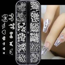 1 Box Nail Art Charms, Featuring Golden Metal Rivets, With Hollow Heart And Bow Designs, Moon, Star, For DIY Nail Decoration And Jewelry Crafting, For A Japanese-Style Manicure, And Includes Unscented Nail Rivet Accessories. - Silver - View 12