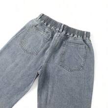 Disney Official Authorization | Women's Drawstring Straight-Leg Jeans, Decorated With Minnie Mouse Prints In Different Poses, All-Season Versatile Street Casual Style Outfit. - Light Wash - View 6