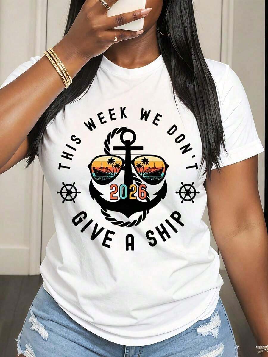 Casual: We're Not Worrying About A Thing This Week. Anchor Print T-Shirt, Sunglasses, Tropical Sunset, And Summer Vacation. A Must-Have. - 白色 - 查看 1